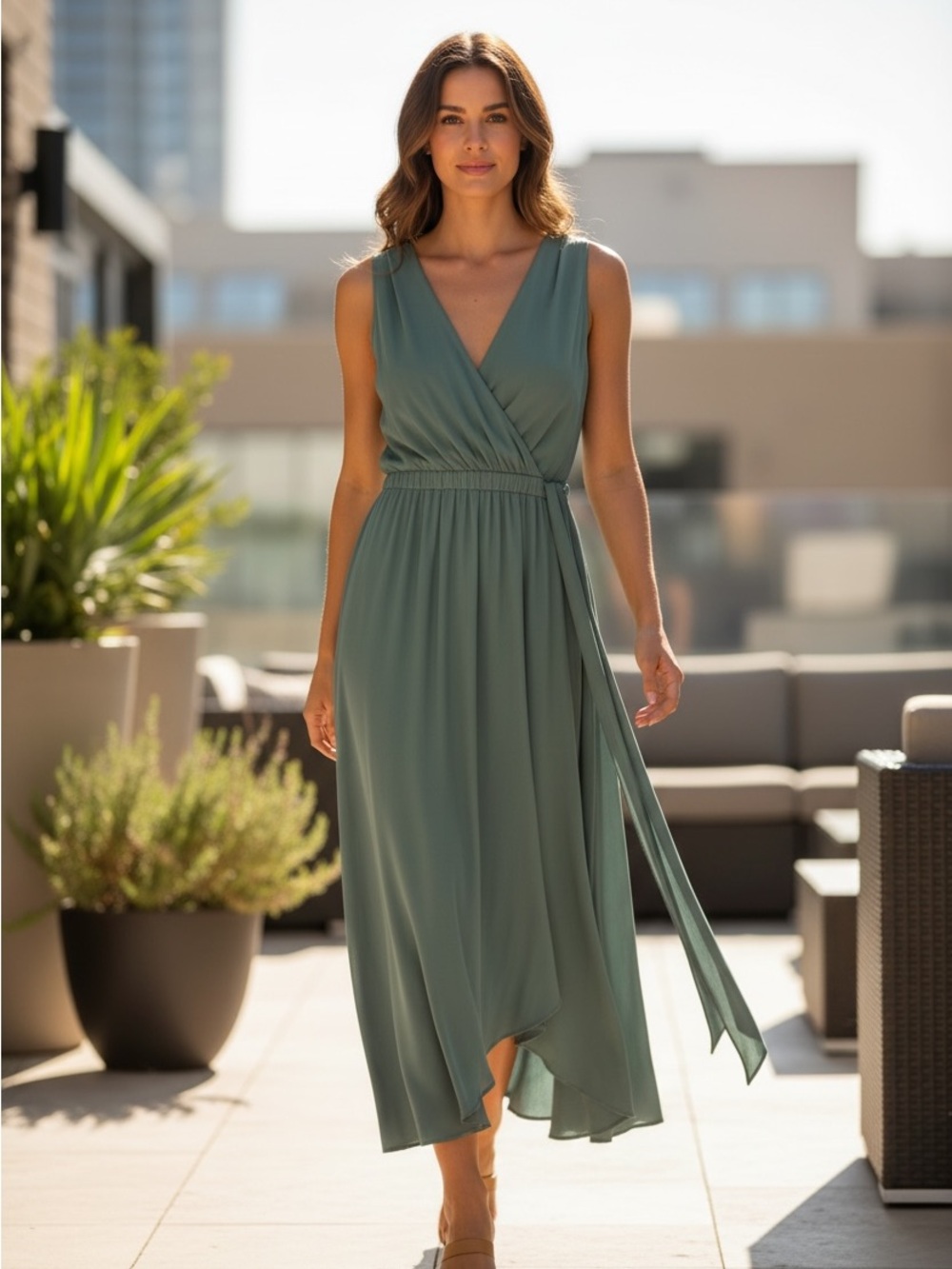 Lauren Ralph Lauren Sage Green Sleeveless Midi Dress
